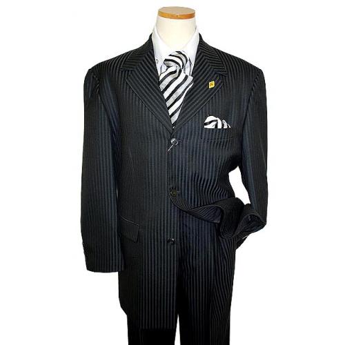 Stacy Adams Black Shadow Stripes Super 100's Suit